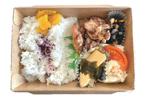 唐揚げや煮物が入った、お弁当